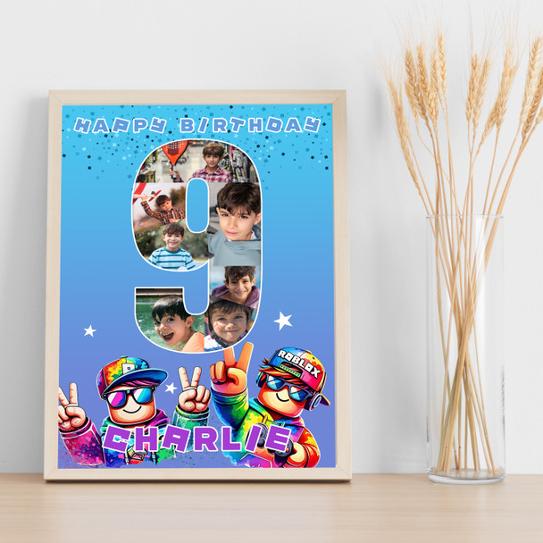 Photo Collage 7-Photo 9th Birthday Gift For Kids Boys Roblox Print Or Canvas