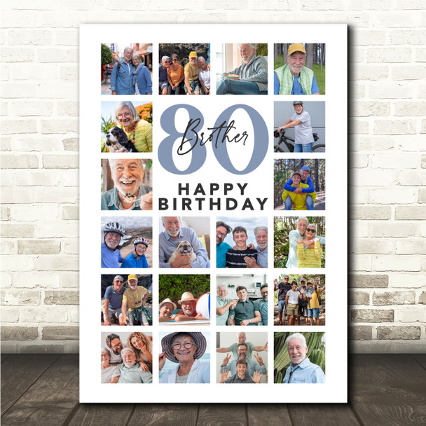 Photo Collage 80th Birthday Custom Gift For Brother 20-Photo Print Or Canvas