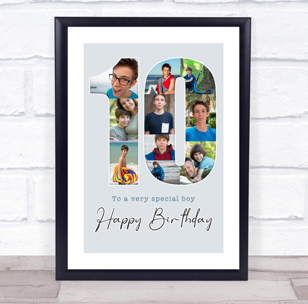 Photo Collage 10-Photo 10th Birthday Gift For Kids Boys Blue Print Or Canvas