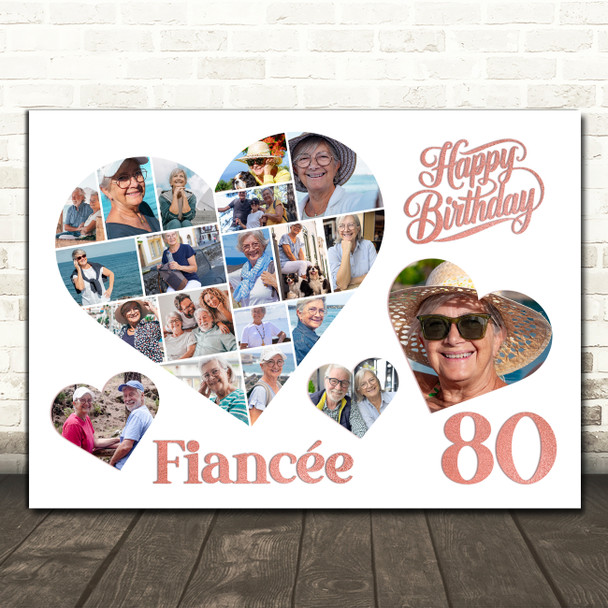 Photo Collage 80th Birthday Gift For Fiancée 20-Photo Hearts Print Or Canvas
