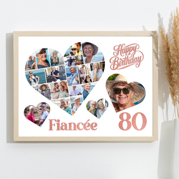 Photo Collage 80th Birthday Gift For Fiancée 20-Photo Hearts Print Or Canvas