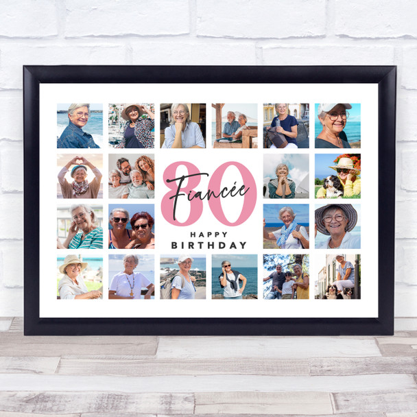 Photo Collage 80th Birthday Custom Gift For Fiancée 20-Photo Print Or Canvas