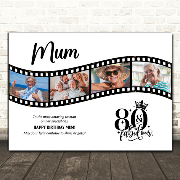 Photo Collage 80th Birthday Gift For Mum 4-Photo Camera Film Print Or Canvas