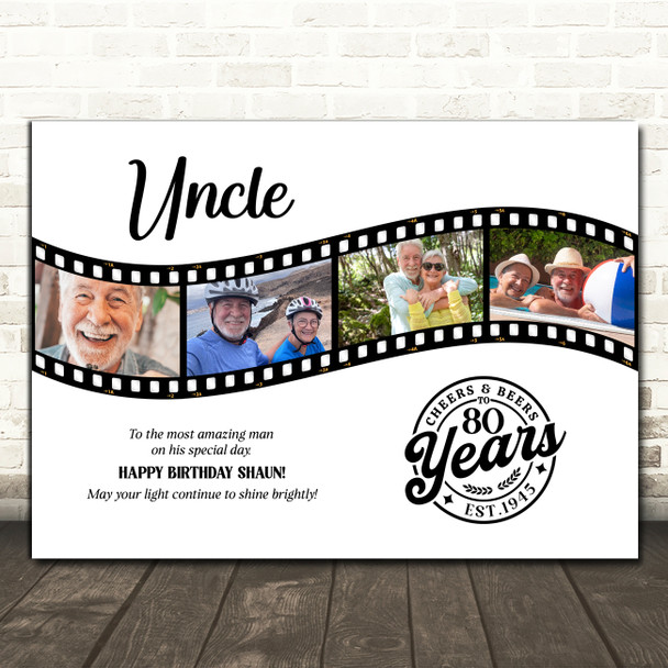 Photo Collage 80th Birthday Gift For Uncle 4-Photo Film Reel Print Or Canvas