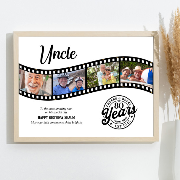 Photo Collage 80th Birthday Gift For Uncle 4-Photo Film Reel Print Or Canvas