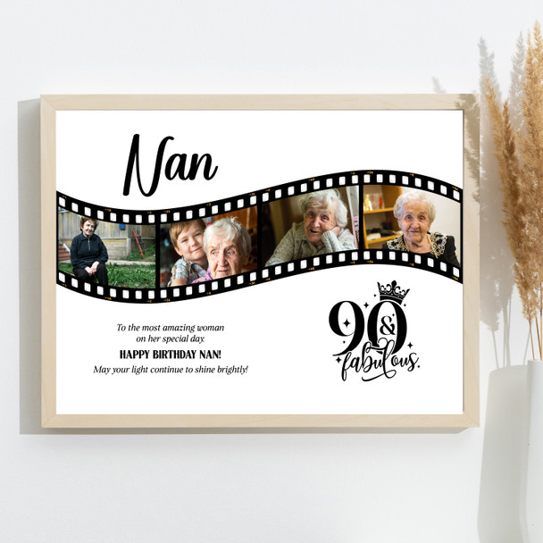 Photo Collage 90th Birthday Gift For Nan 4-Photo Camera Film Print Or Canvas