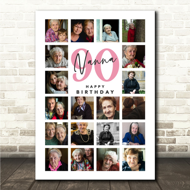Photo Collage 90th Birthday Gift For Nanna 20-Photo Portrait Print Or Canvas