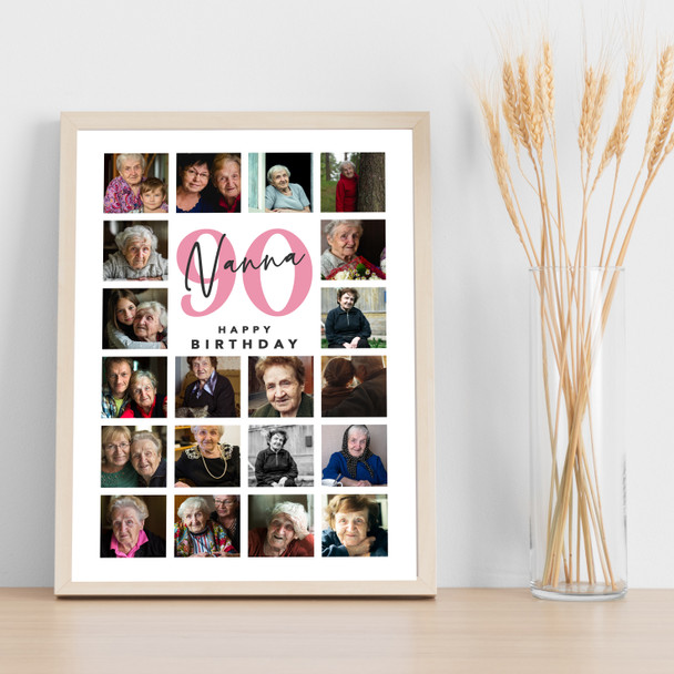 Photo Collage 90th Birthday Gift For Nanna 20-Photo Portrait Print Or Canvas