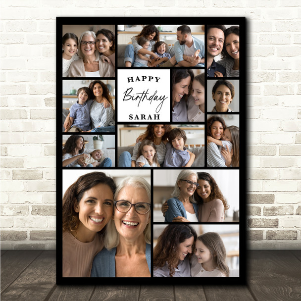 Photo Collage Birthday Custom Gift For Anyone 12-Photo Black Print Or Canvas