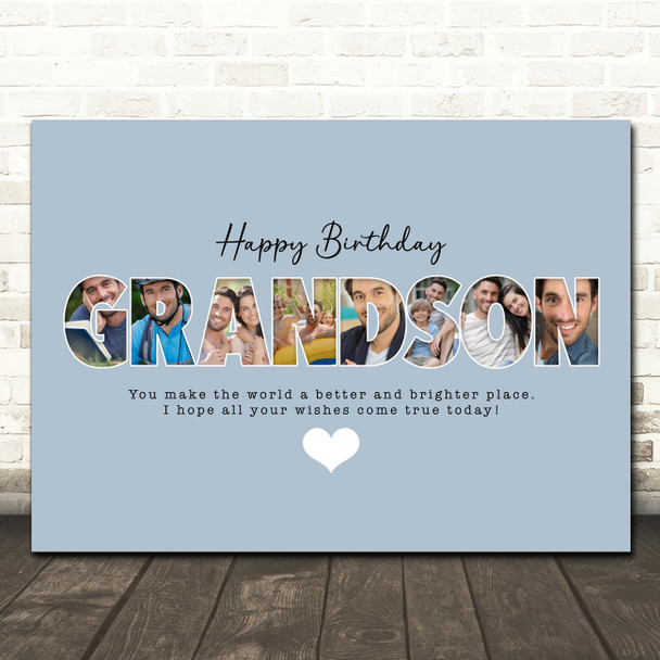 Photo Collage Blue 8-Photo Birthday Custom Gift For Grandson Print Or Canvas