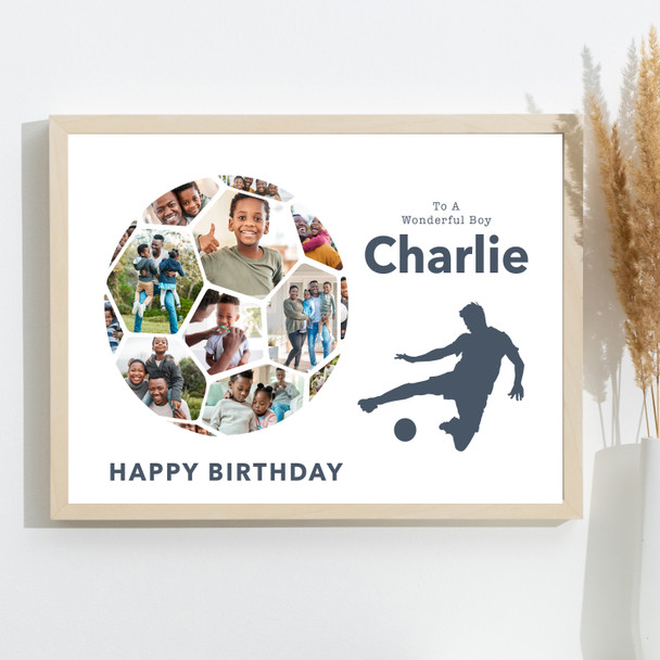 Photo Collage Kids Boys Birthday Gift 14-Photo Football Grey Print Or Canvas