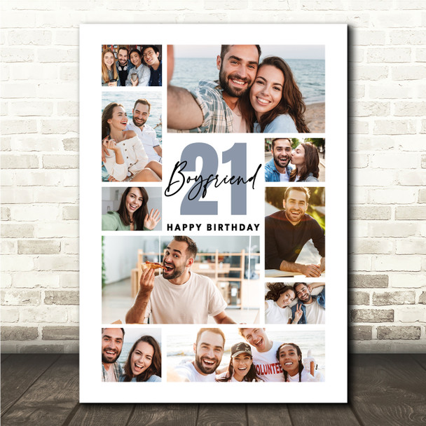 Photo Collage 21st Birthday Gift For Boyfriend 10-Photo Blue Print Or Canvas