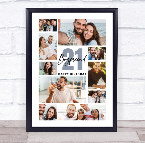 Photo Collage 21st Birthday Gift For Boyfriend 10-Photo Blue Print Or Canvas