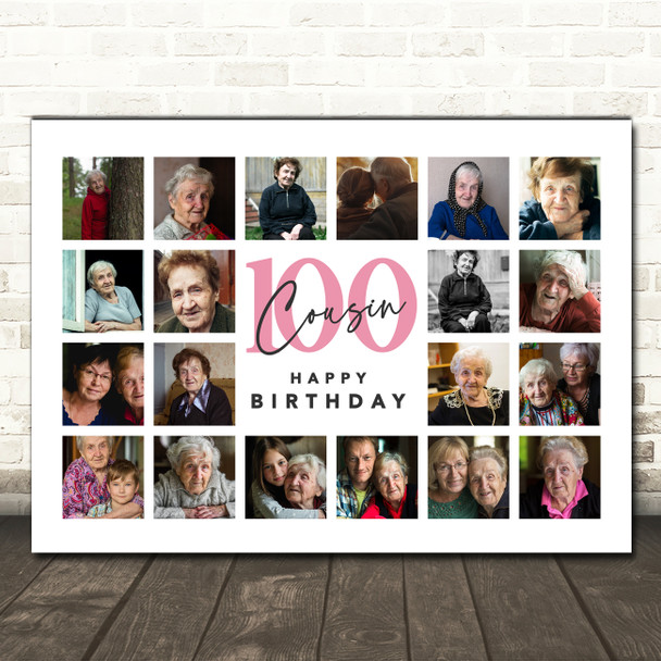 Photo Collage 100th Birthday Custom Gift For Cousin 20-Photo Print Or Canvas
