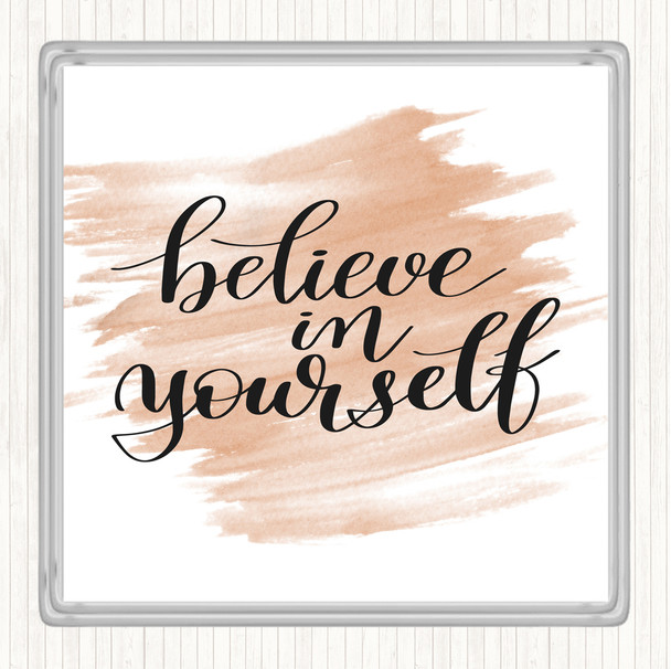 Watercolour Believe In Yourself Swirl Quote Coaster
