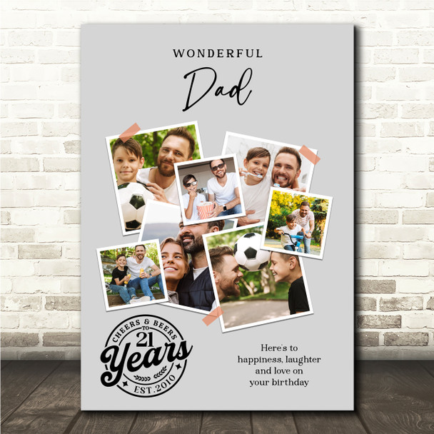 Photo Collage 21st Birthday Custom Gift For Dad 7-Photo Grey Print Or Canvas
