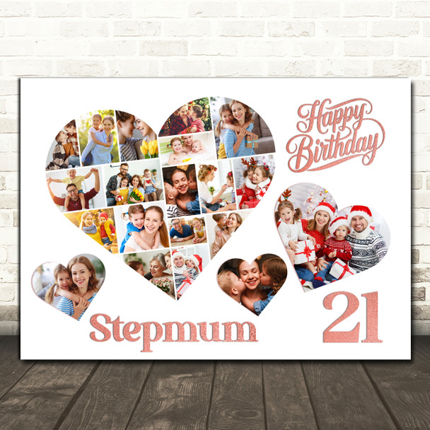 Photo Collage 21st Birthday Gift For Stepmum 20-Photo Hearts Print Or Canvas