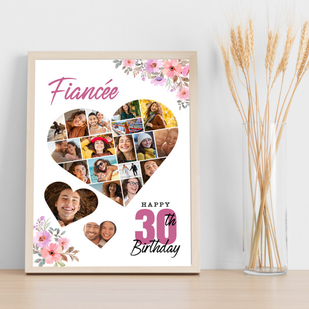 Photo Collage 30th Birthday Gift For Fiancée 19-Photo Floral Print Or Canvas