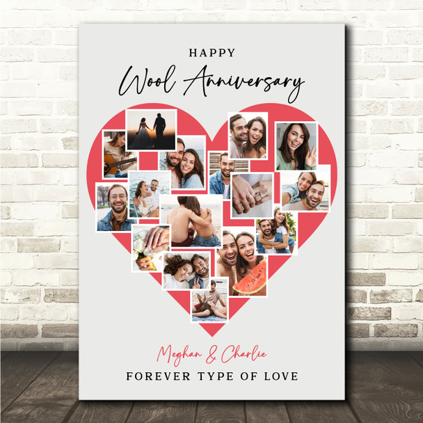 Photo Collage Wool 7th Wedding Anniversary Gift 16-Photo Red Print Or Canvas