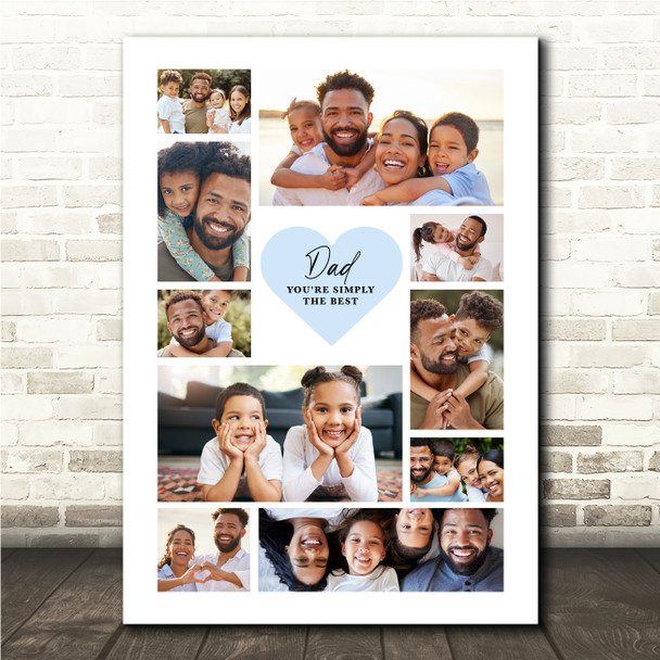 Photo Collage Father's Day Gift For Dad 10-Photo Blue Heart Print Or Canvas