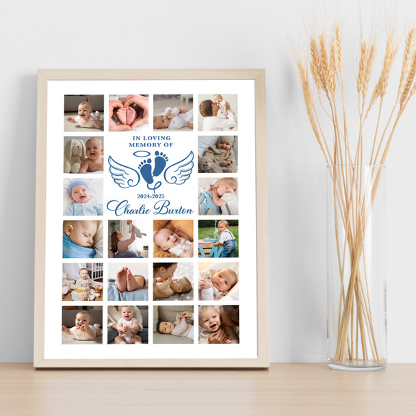 Photo Collage Kids Memorial Custom Gift 20-Photo Blue Wings Print Or Canvas