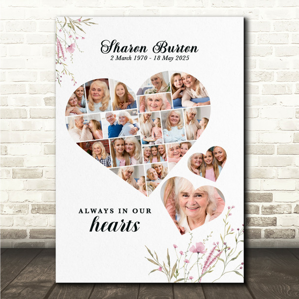 Photo Collage Memorial Gift For Anyone 19-Photo Pink Floral Print Or Canvas