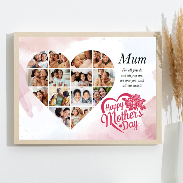 Photo Collage Gift For Mum Mother's Day 14-Photo Heart Pink Print Or Canvas