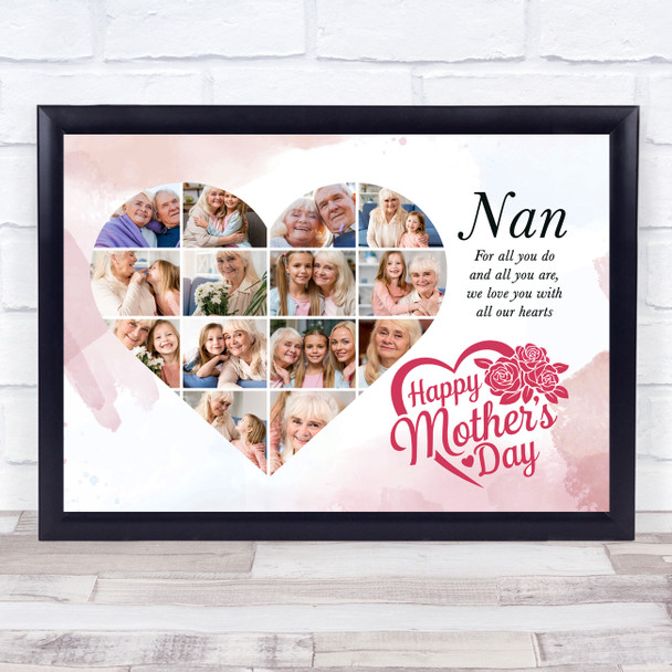 Photo Collage Gift For Nan Mother's Day 14-Photo Heart Pink Print Or Canvas