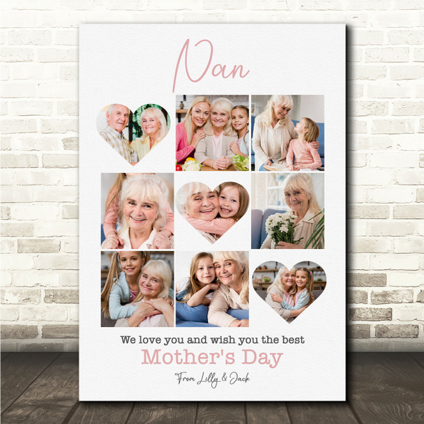 Photo Collage Gift Nan Mother's Day 9-Photo Pink Floral Print Or Canvas