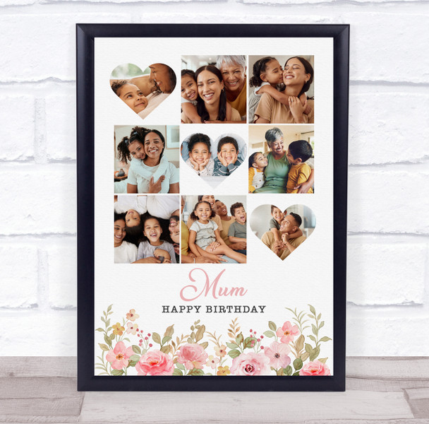 Photo Collage Mother's Day Gift For Mum 9-Photo Pink Floral Print Or Canvas