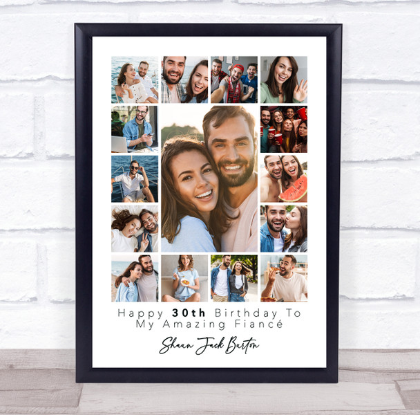 Photo Collage 30th Birthday Custom Gift For Fiancé 15-Photo Print Or Canvas