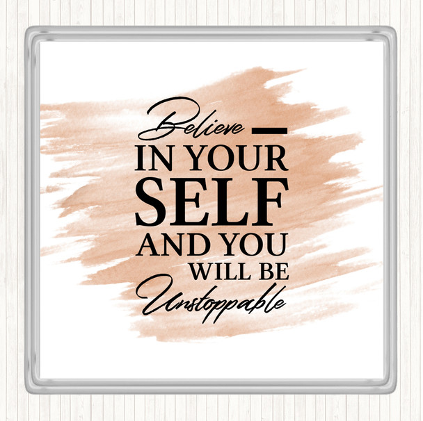 Watercolour Believe In Yourself Quote Coaster