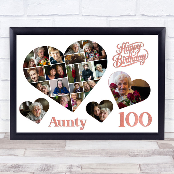 Photo Collage 100th Birthday Gift For Aunty 20-Photo Hearts Print Or Canvas