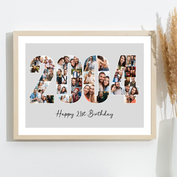 Photo Collage 35-Photo Birthday Gift For Him Grey Year 2004 Print Or Canvas