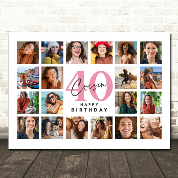 Photo Collage 40th Birthday Custom Gift For Cousin 20-Photo Print Or Canvas