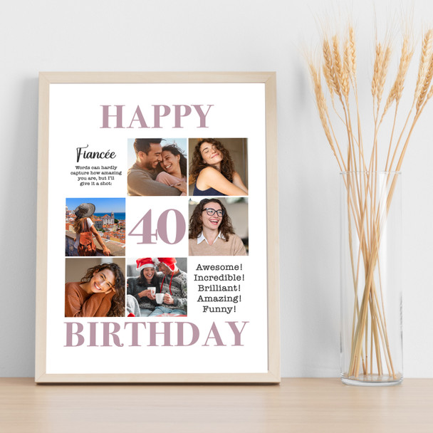 Photo Collage 40th Birthday Custom Gift For Fiancée 6-Photo Print Or Canvas