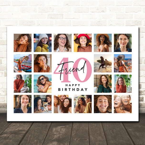 Photo Collage 40th Birthday Custom Gift For Friend 20-Photo Print Or Canvas