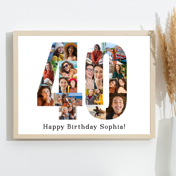 Photo Collage 40th Birthday Gift For Her 19-Photo Number 40 Print Or Canvas