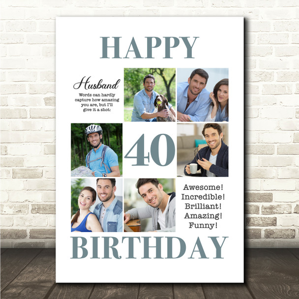 Photo Collage 40th Birthday Custom Gift For Husband 6-Photo Print Or Canvas