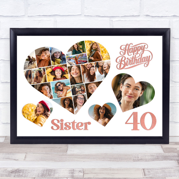 Photo Collage 40th Birthday Gift For Sister 20-Photo Hearts Print Or Canvas