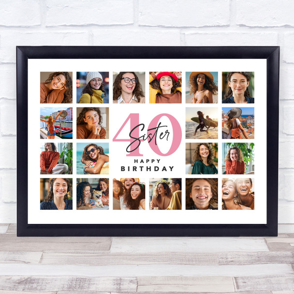 Photo Collage 40th Birthday Custom Gift For Sister 20-Photo Print Or Canvas