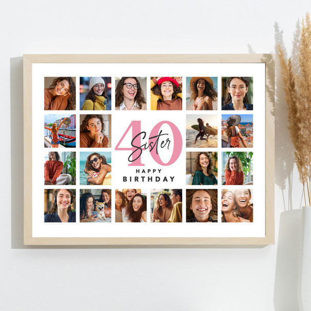 Photo Collage 40th Birthday Custom Gift For Sister 20-Photo Print Or Canvas