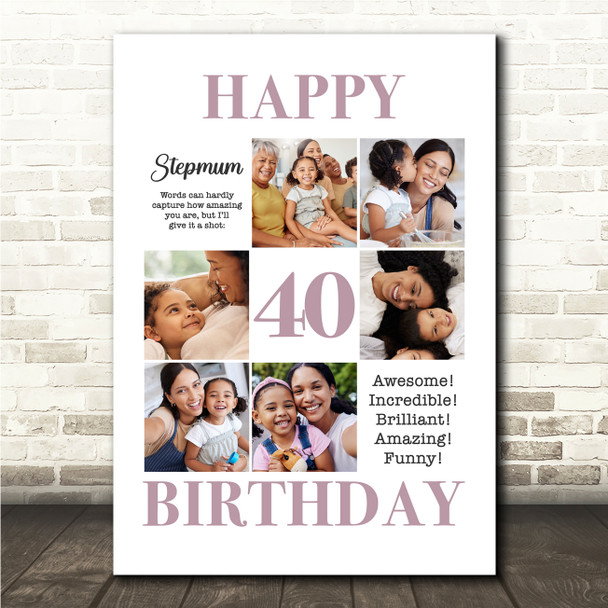 Photo Collage 40th Birthday Custom Gift For Stepmum 6-Photo Print Or Canvas