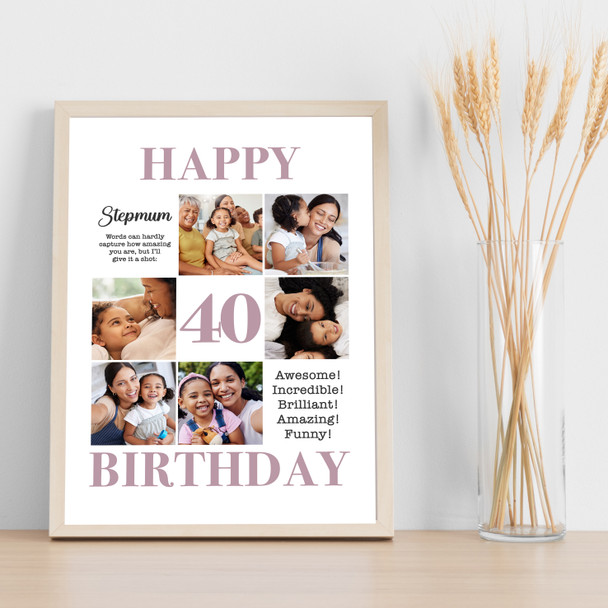 Photo Collage 40th Birthday Custom Gift For Stepmum 6-Photo Print Or Canvas