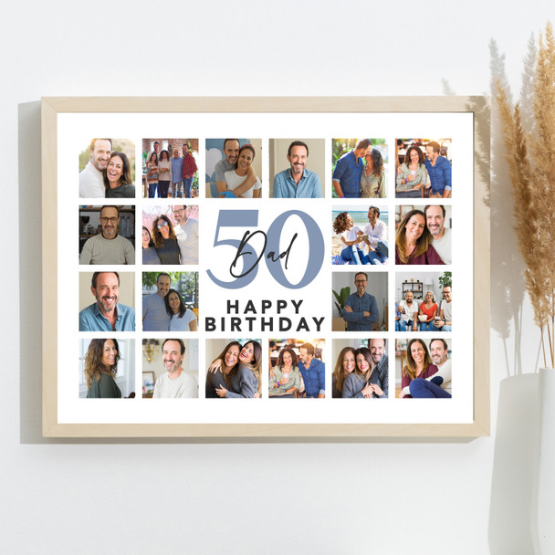 Photo Collage 50th Birthday Gift For Dad 20-Photo Landscape Print Or Canvas