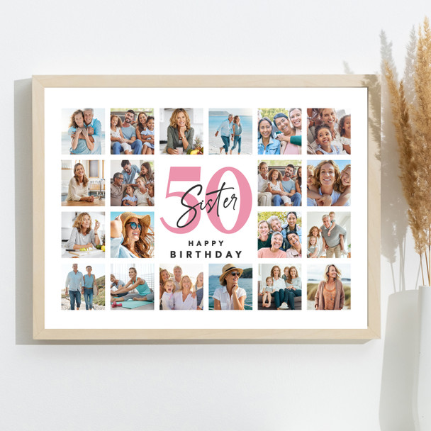 Photo Collage 50th Birthday Custom Gift For Sister 20-Photo Print Or Canvas