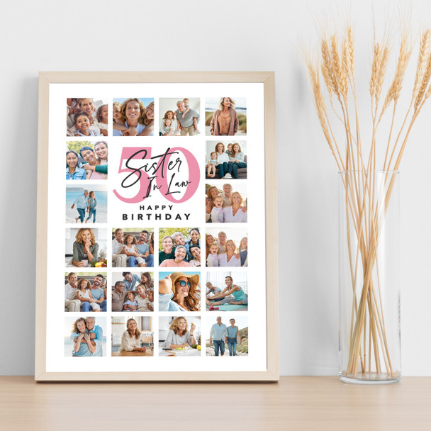 Photo Collage 50th Birthday Gift For Sister-In-Law 20-Photo Print Or Canvas