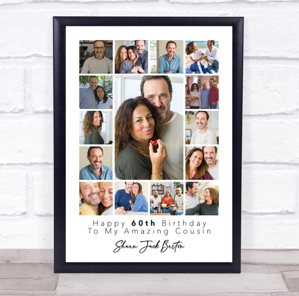 Photo Collage 60th Birthday Custom Gift For Cousin 15-Photo Print Or Canvas