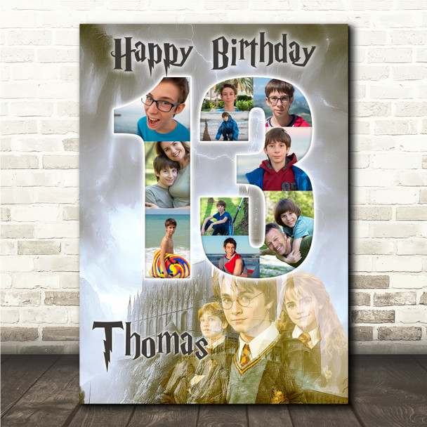 Photo Collage 10-Photo 13th Birthday Gift For Boys Harry Potter Print Canvas