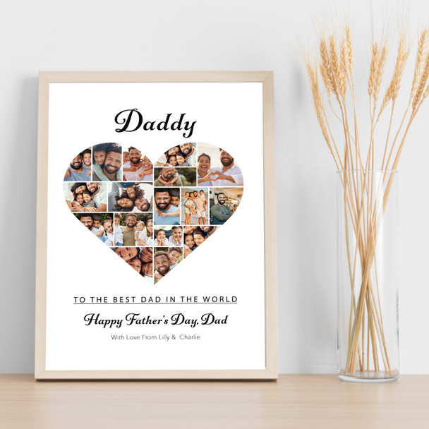 Photo Collage Custom Gift For Daddy Father's Day 17-Photo Heart Print Or Canvas